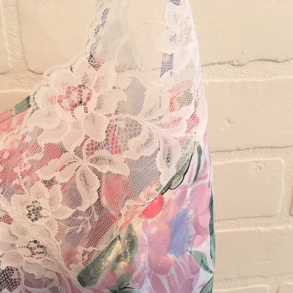 Vintage Cami Satin Silky Lace Floral print Shimmery Babydoll Fairy M - Picture 5 of 13